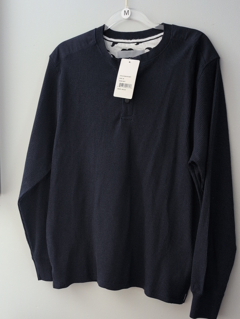 Men's Long Sleeve Navy Waffle Knit Thermal Shirt